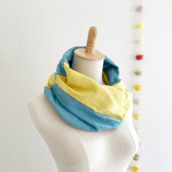 ♡日本製造♡優質雙層紗布製成的蓬鬆夢幻的圍脖♡雙色（檸檬黃x薩克斯藍） 第11張的照片