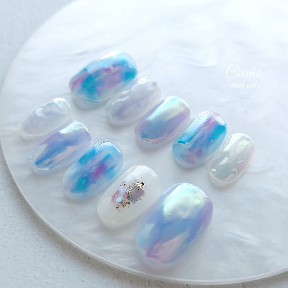 No.173 マーメイドのうるうるオーロラ / ネイルチップ ジェルネイル  