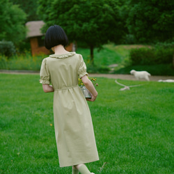 草綠色 日系少女木耳花邊郁金香軟fufu短洋裝 立體浮雕裝飾連身裙 第16張的照片