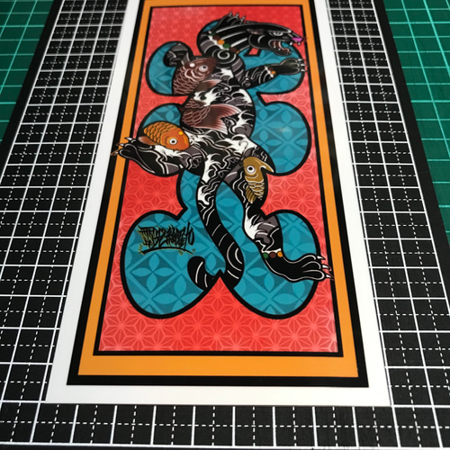 短冊ステッカー 鯉の和彫り黒豹 イラスト bbqcomic 尾九 通販 短冊ステッカー 鯉の和彫り黒豹 イラスト bbqcomic 尾九 通販