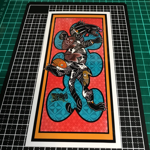 短冊ステッカー 鯉の和彫り黒豹 イラスト bbqcomic 尾九 通販