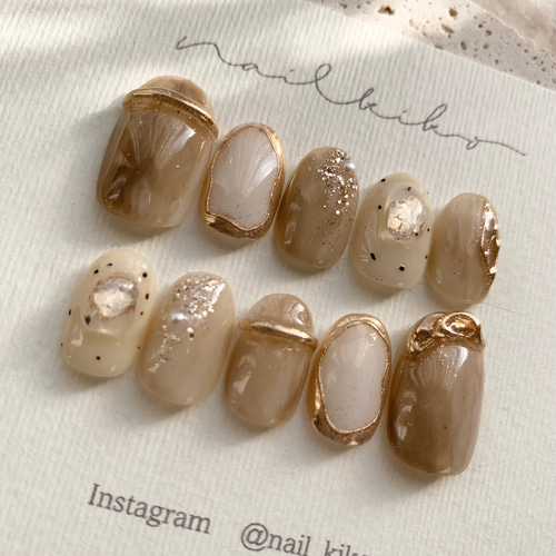 ニュアンスネイル ブライダル ぷっくり ミラー ネイルチップ ハンドメイド