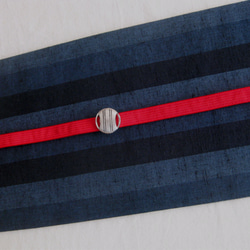 綿半巾帯(藍絞り風×綿紬）　　リバーシブル 7枚目の画像