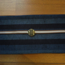 綿半巾帯(藍絞り風×綿紬）　　リバーシブル 6枚目の画像