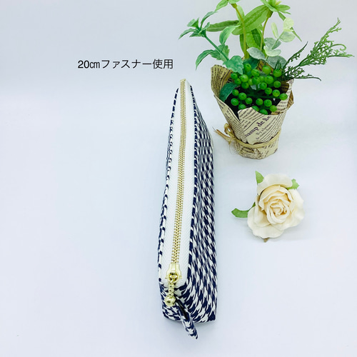 ペンケース☆千鳥格子＆小花柄（ネイビー） ペンケース ponystar