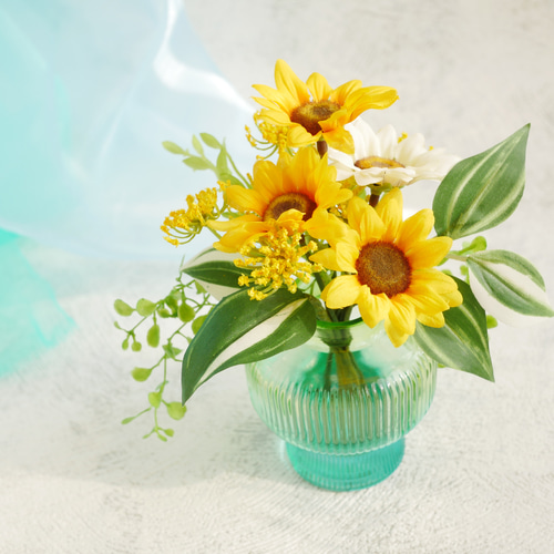 ガラス製花瓶 緑と黄色のグラデーション