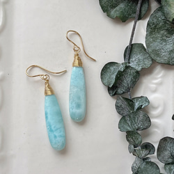 14kgf】ラリマー ロングペアシェイプピアス d ピアス（フック