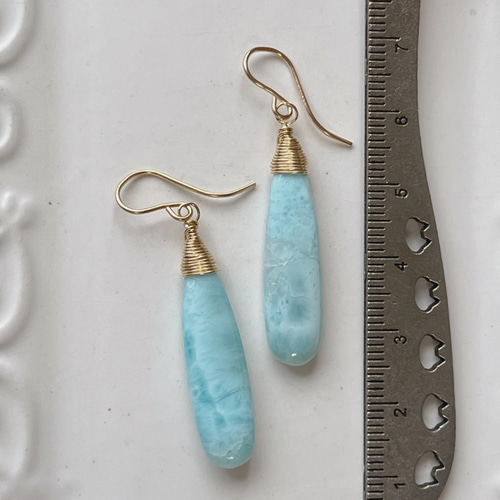 14kgf】ラリマー ロングペアシェイプピアス d ピアス（フック