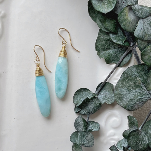 14kgf】ラリマー ロングペアシェイプピアス c ピアス（フック