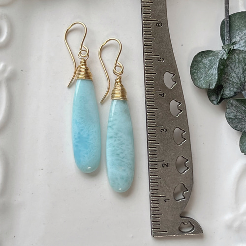 14kgf】ラリマー ロングペアシェイプピアス a ピアス（フック