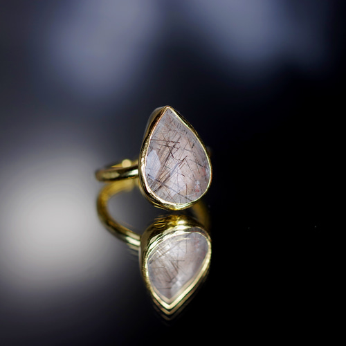 シルバーリング925プラチナコーティング（ルチルクォーツ）