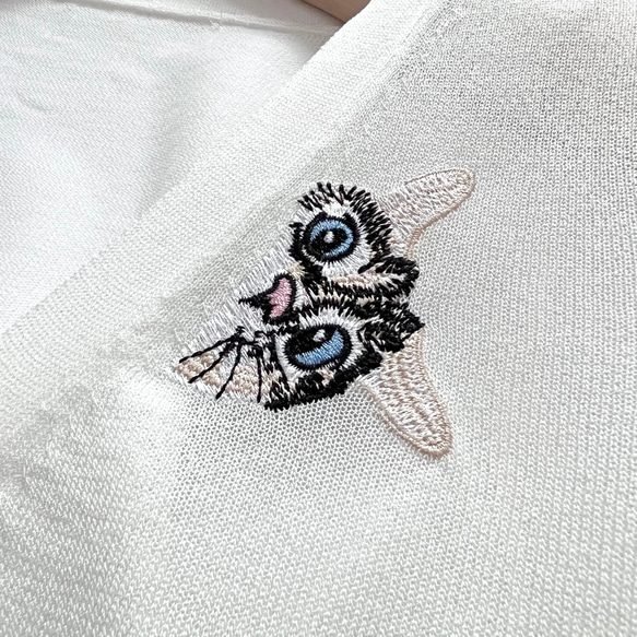 【接触冷感の夏の羽織り❀紫外線・冷房対策に◎】刺繍の猫ちゃん＊九分袖丈/Vネックカーディガン*C-32OD 15枚目の画像