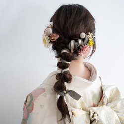 【ミディアム・ロングヘアーヘッドドレスF】成人式振袖髪飾りリボン編み下ろしヘアアレンジ 和装前撮り白無垢・結婚式 5枚目の画像