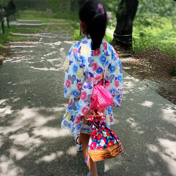 浴衣にピッタリ⭐︎和柄の巾着バッグ（椿・紺） 8枚目の画像