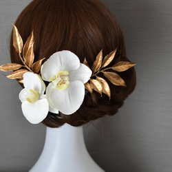 胡蝶蘭　上品なゴールドの髪飾り　金箔　ヘッドアクセ　和装　成人式　ウェディング　ヘッドアクセ 7枚目の画像