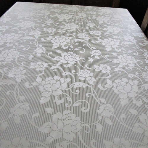 ①縞に花柄・テーブルクロス（約140×200） テーブルクロス