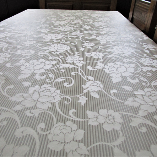 ホワイト花柄装飾木製テーブル ホワイト花柄装飾木製テーブル