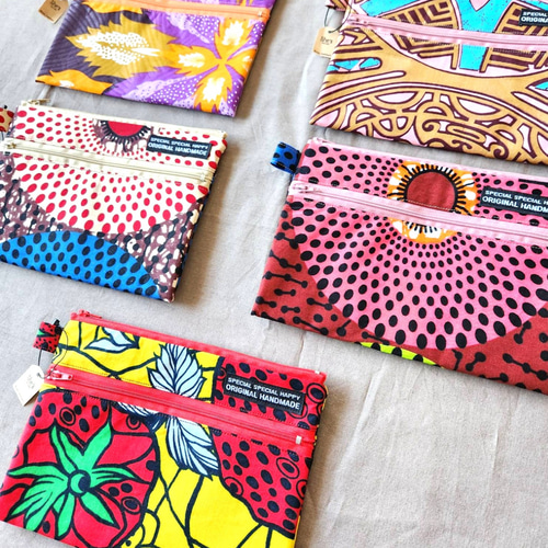 アフリカ布で作ったダブルファスナーポーチ ポーチ She's 通販