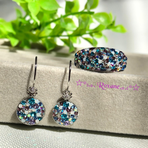 紫陽花カラー 爽やかなブルー系 スワロフスキー グルーデコ リング