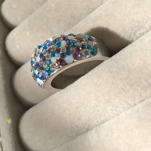 紫陽花カラー 爽やかなブルー系 スワロフスキー グルーデコ リング