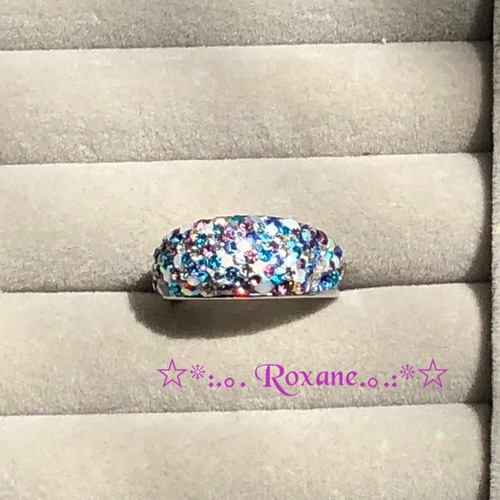 紫陽花カラー 爽やかなブルー系 スワロフスキー グルーデコ リング