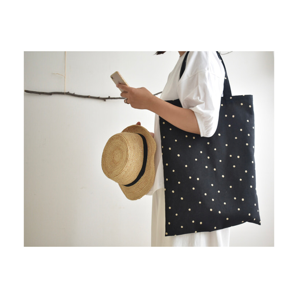 SALE☆リサイクルコットンで作ったA3入るビッグトートバッグ(3色)/マチ 