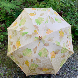 着物リメイク日傘　オレンジ花柄（袋付き） 1枚目の画像