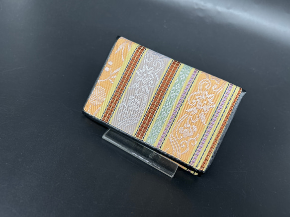 本場筑前博多織名刺入れ 小袋(半幅)帯生地 花柄模様 黄色 本場筑前博多織名刺入れ 小袋(半幅)帯生地 花柄模様 黄色