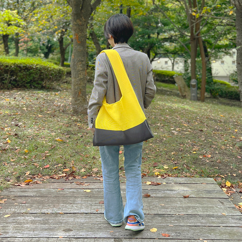 マルシェバッグ 【 イエロー × グレー 】バイカラー ニット