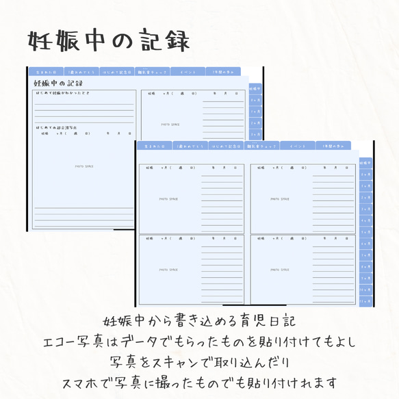 【iPadで育児日記】アルバムにもなるデジタルベビーダイアリー（青）全101ページセット 2枚目の画像