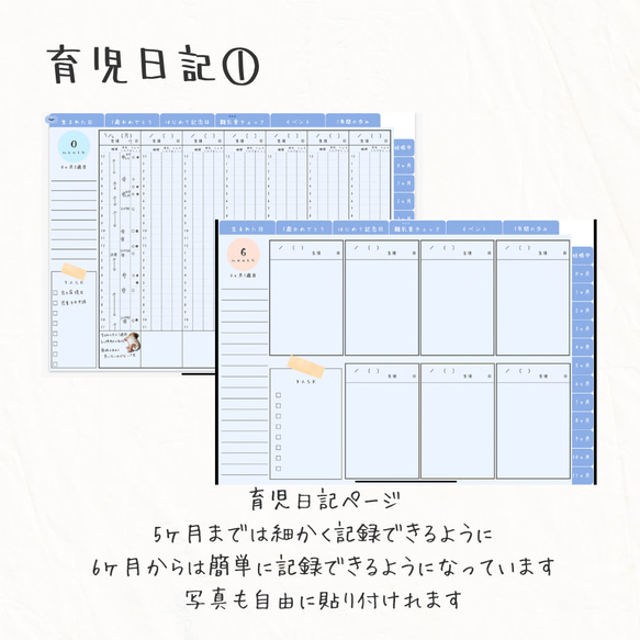 【iPadで育児日記】アルバムにもなるデジタルベビーダイアリー（青）全101ページセット 4枚目の画像