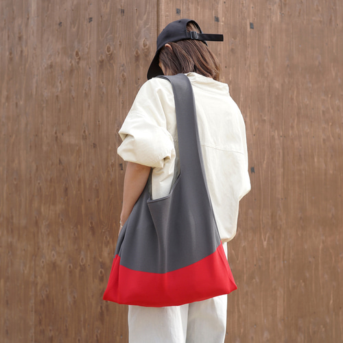 マルシェバッグ 【 グレー × レッド 】 バイカラー ニットバッグ