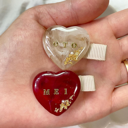 お名前入り ヘアクリップ ハート ヘアアクセサリー キッズ レジン 雑貨  