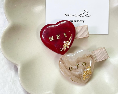 お名前入り ヘアクリップ ハート ヘアアクセサリー キッズ レジン 雑貨