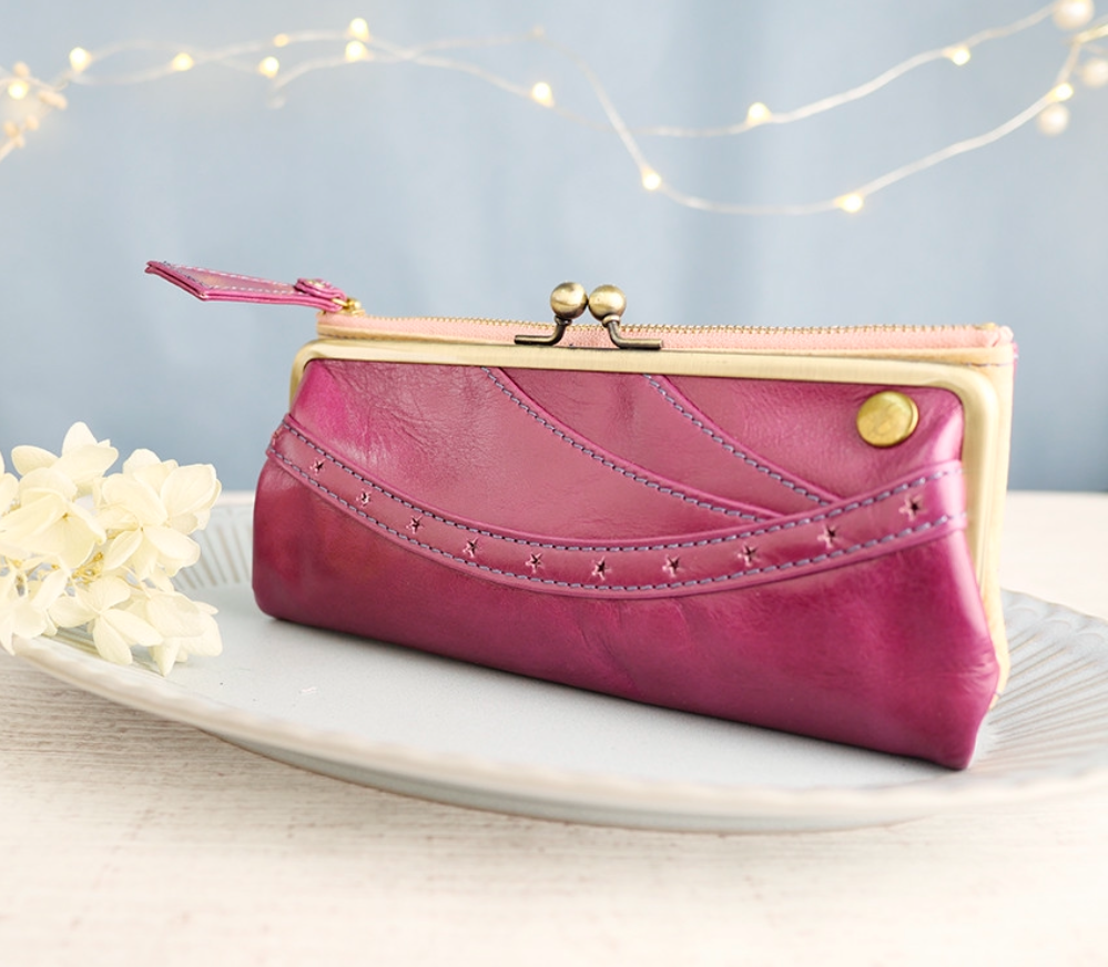 ｷｭｲｰﾙﾃﾞｿﾝ スリムなのに大容量な長財布 大人かわいいが詰め込まれたがま口財布 《パープル》CU150PU