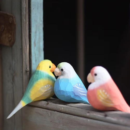 手作り木彫 かわいいインコ 置物三色 その他置物 Yuen Home 通販