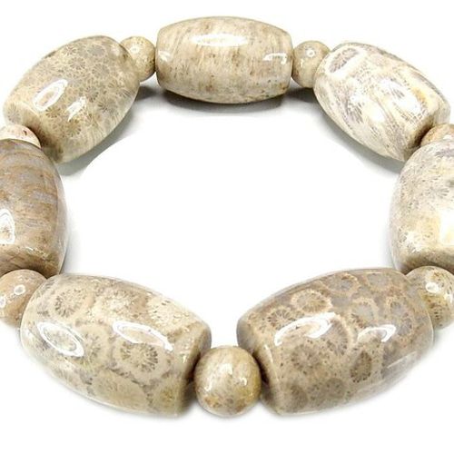 一点物天然石菊花石コーラル化石超大玉約16mm強樽形ブレスレット710-147 一点物天然石菊花石コーラル化石超大玉約16mm強樽形ブレスレット