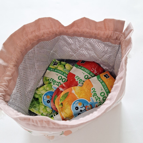 お洗濯可能！】保冷お弁当巾着袋 ピーチ×くすみピンクver 入園入学