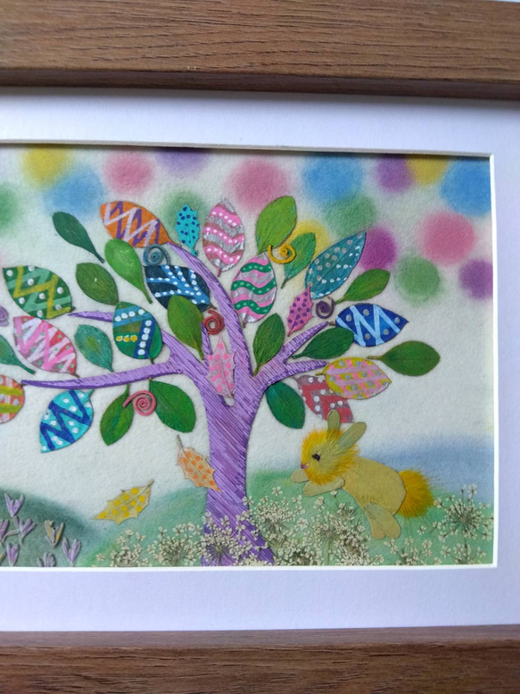 虹の玉とうさぎちゃん～押し花アート　すぐに飾れる額つき 5枚目の画像