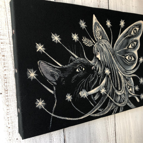 「蟲の姫と黒猫」SMサイズ アート作品原画 猫 徳島洋子作品 ★ 星月猫 4枚目の画像