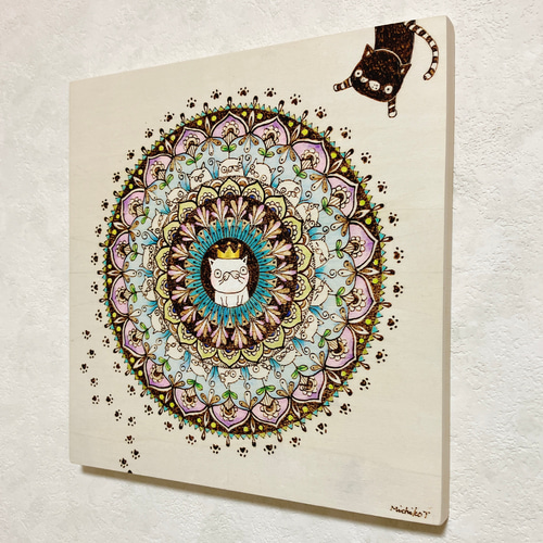 ウッドバーニング原画 猫曼荼羅（こんにちは王様）送料無料 イラスト R 