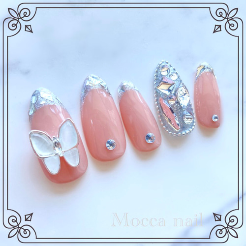 ネイルチップ オーダー ワンホン 韓国 マグネット フレンチガーリー 3d