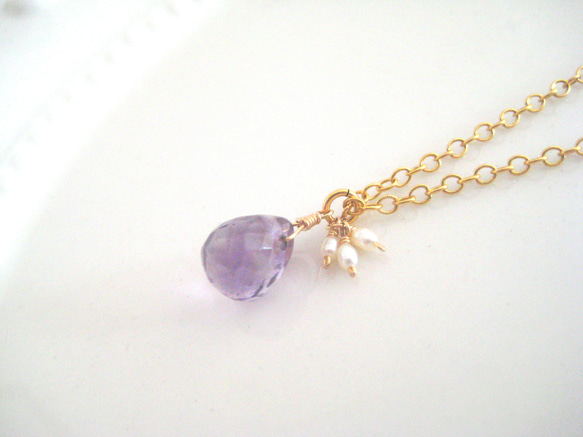 14KGF紫水晶與淡水珍珠項鍊Ⅴ 第2張的照片