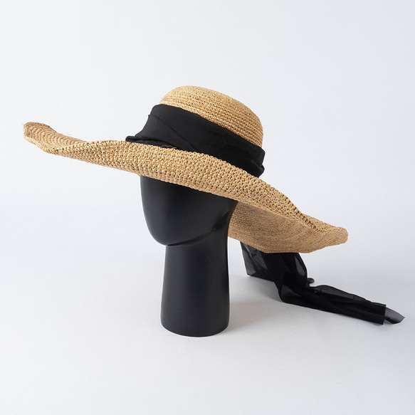 春と夏の新しいストリーマーかぎ針編みのラフィア大きなつばのある帽子の女性屋外旅行ビーチ日焼け止めシェード 2枚目の画像