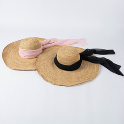 春と夏の新しいストリーマーかぎ針編みのラフィア大きなつばのある帽子の女性屋外旅行ビーチ日焼け止めシェード 3枚目の画像