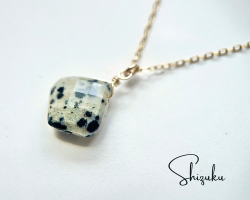 ✳️１４kgfジャスパーチャーム 14kgf宝石質ダルメシアンジャスパーの一粒ネックレス ネックレス