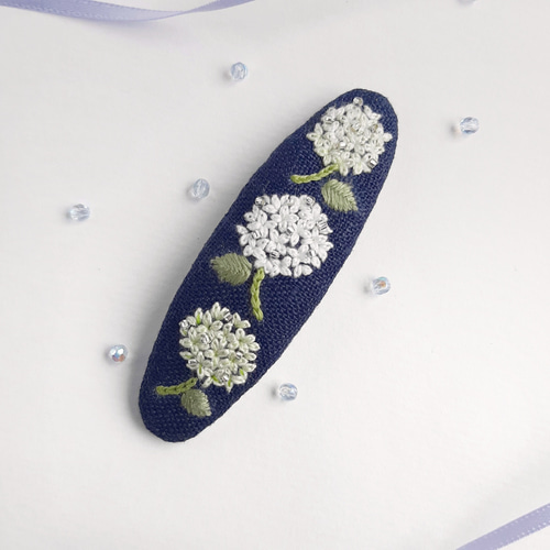 大人可愛い アナベル刺繍パッチンピン 紫陽花ヘアピン ヘアピン 