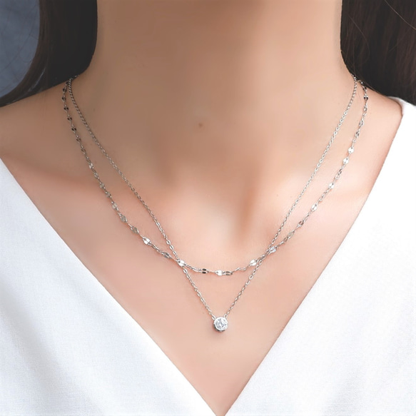 CZダイヤネックレスセット シルバー サージカルステンレス 金属 CZダイヤネックレスセット シルバー サージカルステンレス 金属