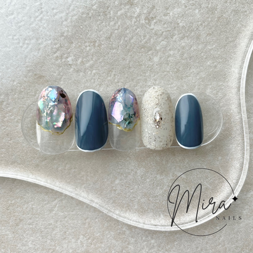 ブルー天然石ネイル サイズオーダー/ネイルチップ/大人ニュアンス  
