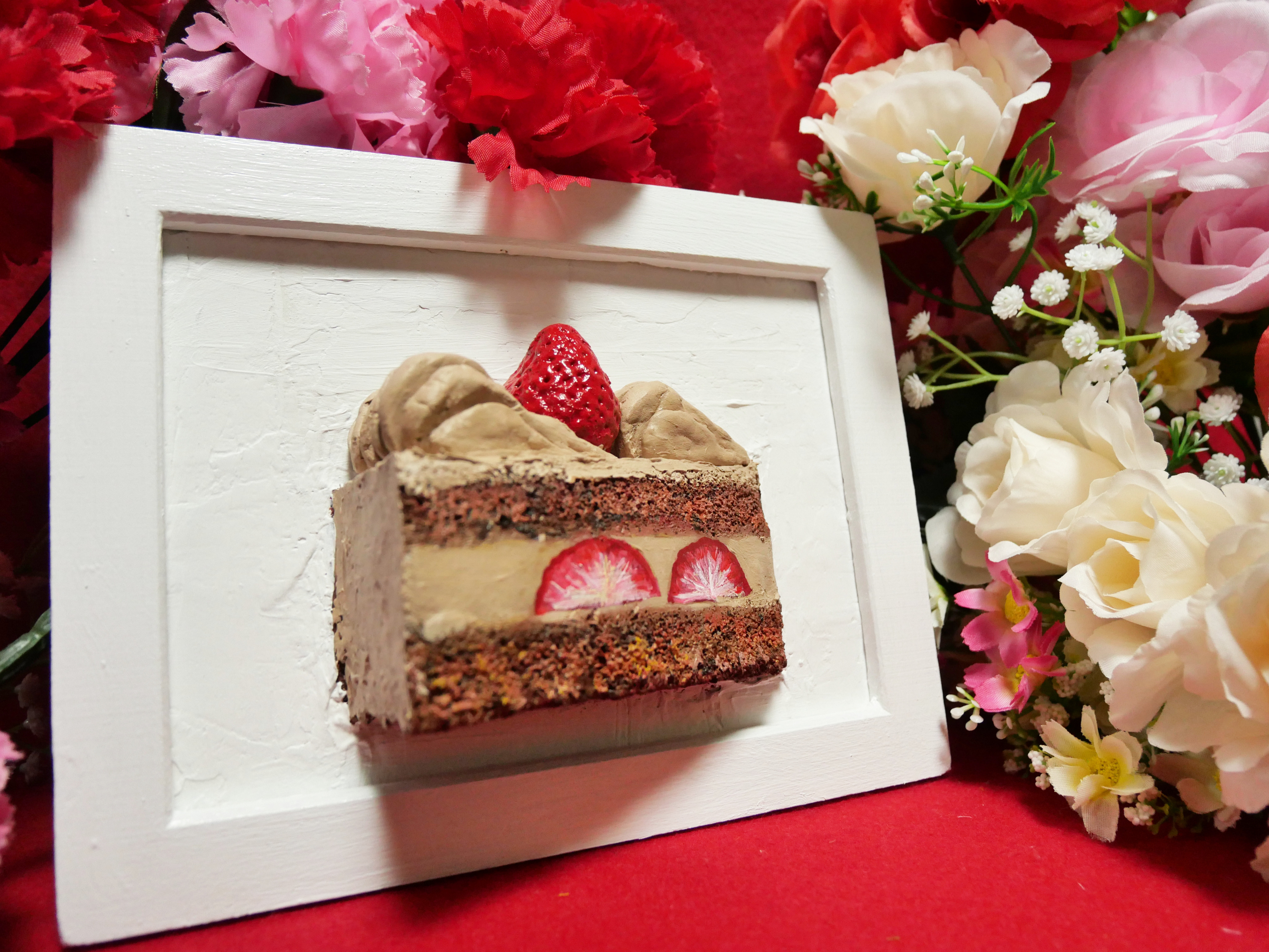 【保存版】 【飛び出すイチゴチョコケーキ】 絵画 油絵 絵画